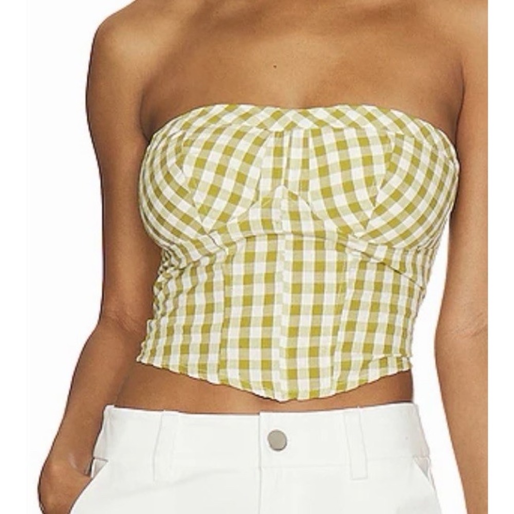 Free People Leilani Gingham Tube Top Sz XS Coquette Green Strapless MSRP $58